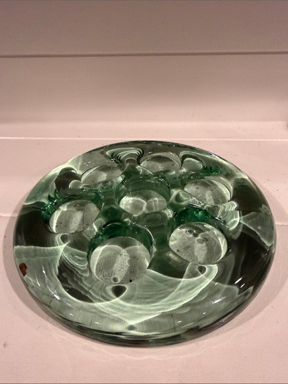 Vintage Green Glass Flower Frog type votive holder